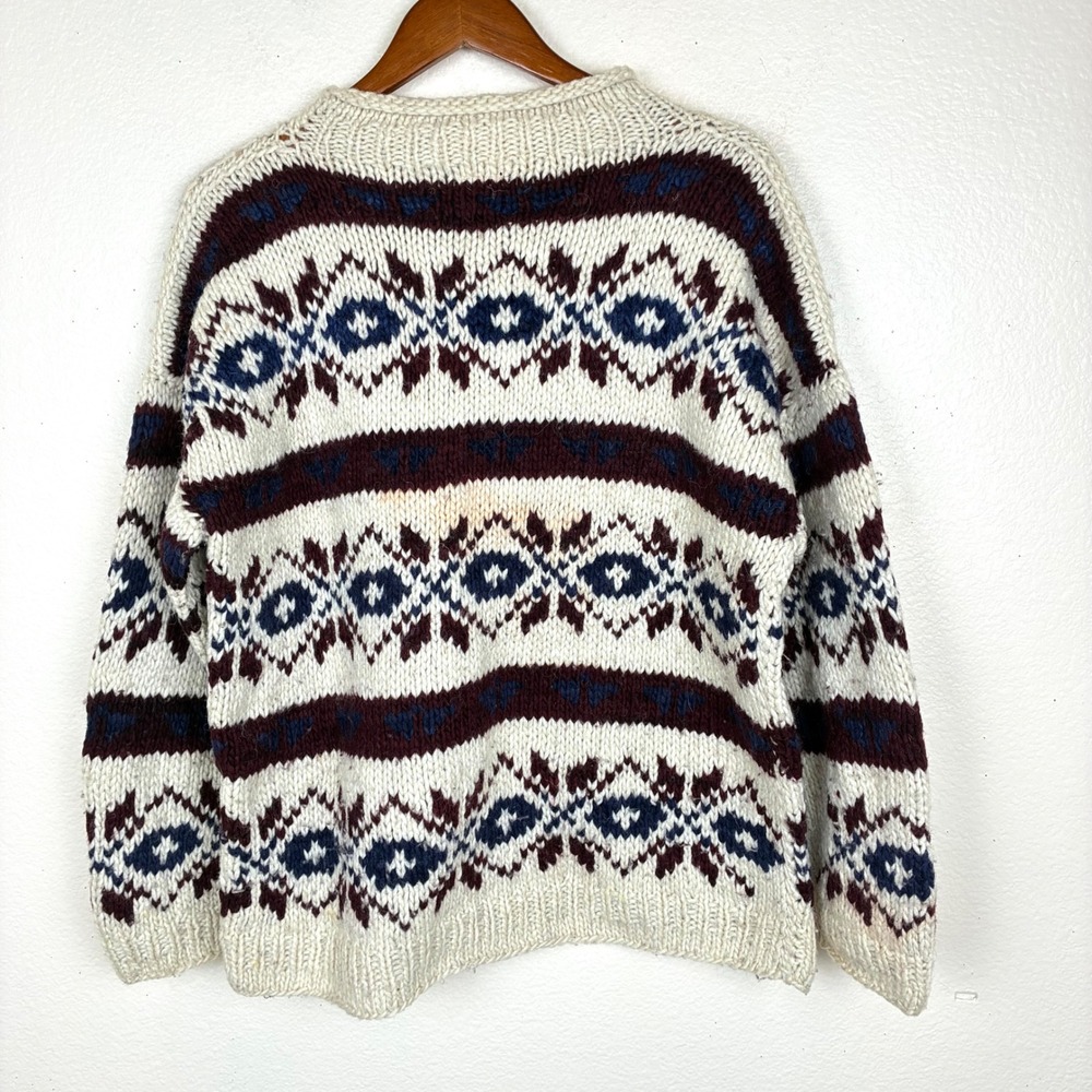 Vtg Handmade Sweater Mens XL %100 Wool Roll Neck Chunky Fair Isle Cabin Rustic